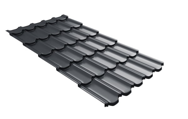 Металлочерепица квинта плюс с 3D резом 0,5 Satin Мatt RAL 7024 мокрый асфальт купить в Энгельсе